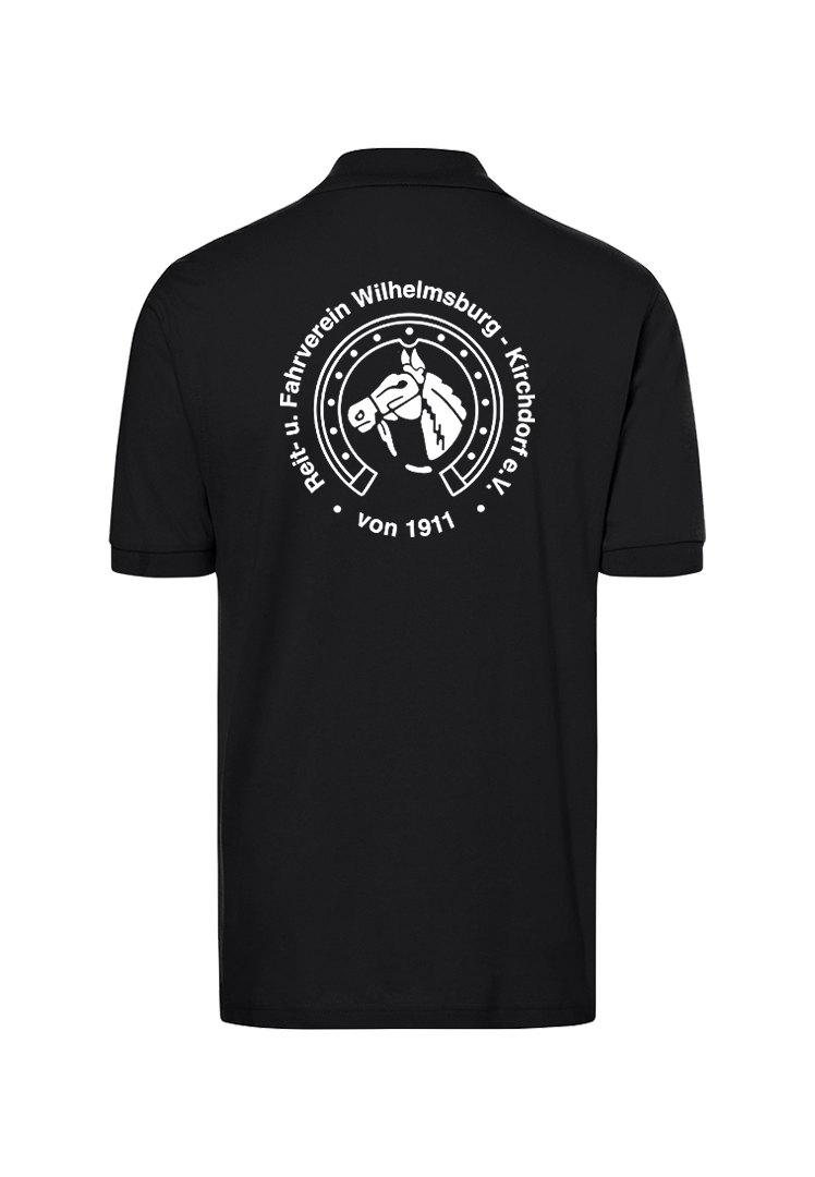 Schwarzes Herren-Poloshirt mit dem Logo des Reit- und Fahrvereins Wilhelmsburg-Kirchdorf